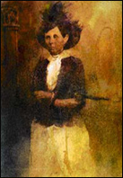 Myra Maybelle Shirley, the legendary Belle Starr, was not involved in any gunfights, but she did seem fond of carrying a six-shooter, as seen in Bob Crofut's 1997 painting Bandit Queen. (Bob Crofut, Ridgefield, Conn.)