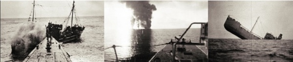 Fluckey used every trick in the book, including ramming trawlers (left) and torpedoing tankers (center) and freighters like the Koto Maru (right).
