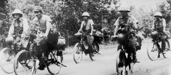 To thwart the British defenders at fixed positions along the major Malayan roads, the Japanese units advanced on  bicycles. These highly mobile troops often arrived before the British expected, causing them to retreat. Within seventy days, the Japanese were across the strait from Singapore (Photo: National Archives).