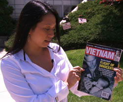 Jennifer Nguyen Noone with the October 2006 issue of Vietnam. (Photo courtesy of OWN: Oprah Winfrey Network)