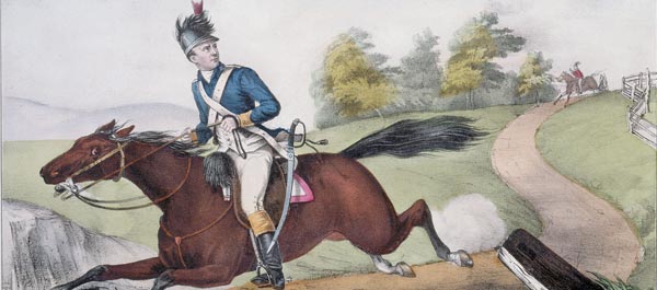 Sergeant Major John Champe races away from the Continental Army's lines, chased by his fellow soldiers. His defection was a ruse, part of a secret mission to capture Benedict Arnold. (Currier & Ives/World History Group Archive)
