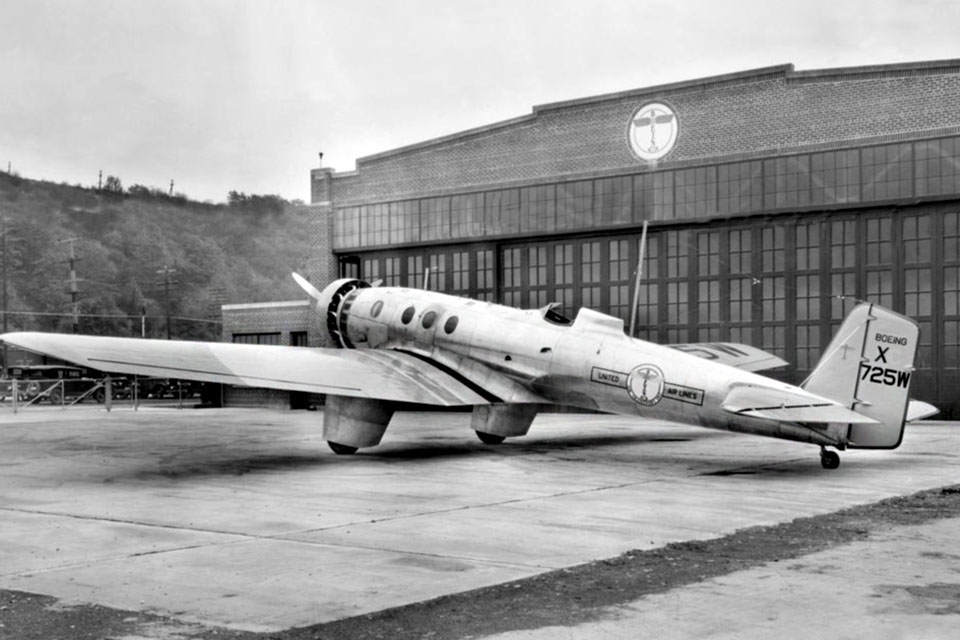 The Boeing Monomail Model 221, a development of the Monomail 200 designed to accommodate six passengers. The Monomail was the progenitor of both the P-26 fighter and a long succession of Boeing airliners. (Boeing)