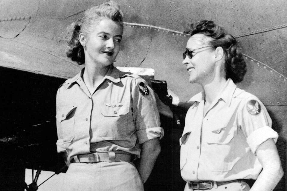 Love (left), was certified in 19 military aircraft, and along with Betty (Huyler) Gillies, as co-pilot, the first women to fly the Boeing B-17 Flying Fortress. (National Archives)