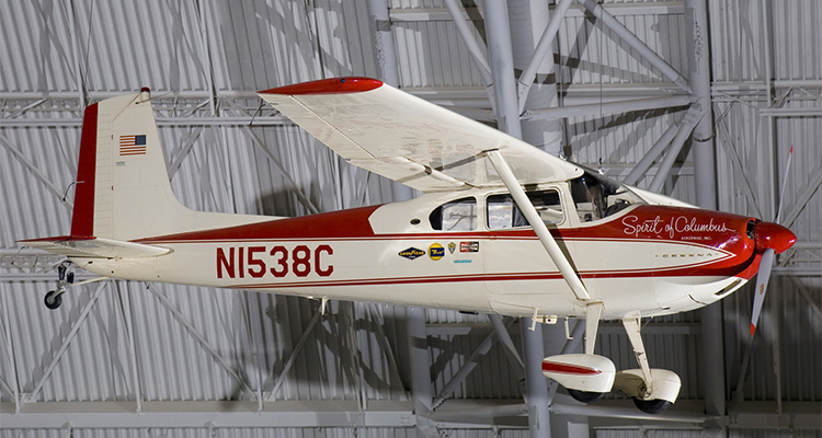 Jerrie Mock's Cessna C-180 on display at the Udvar-Hazy Center.