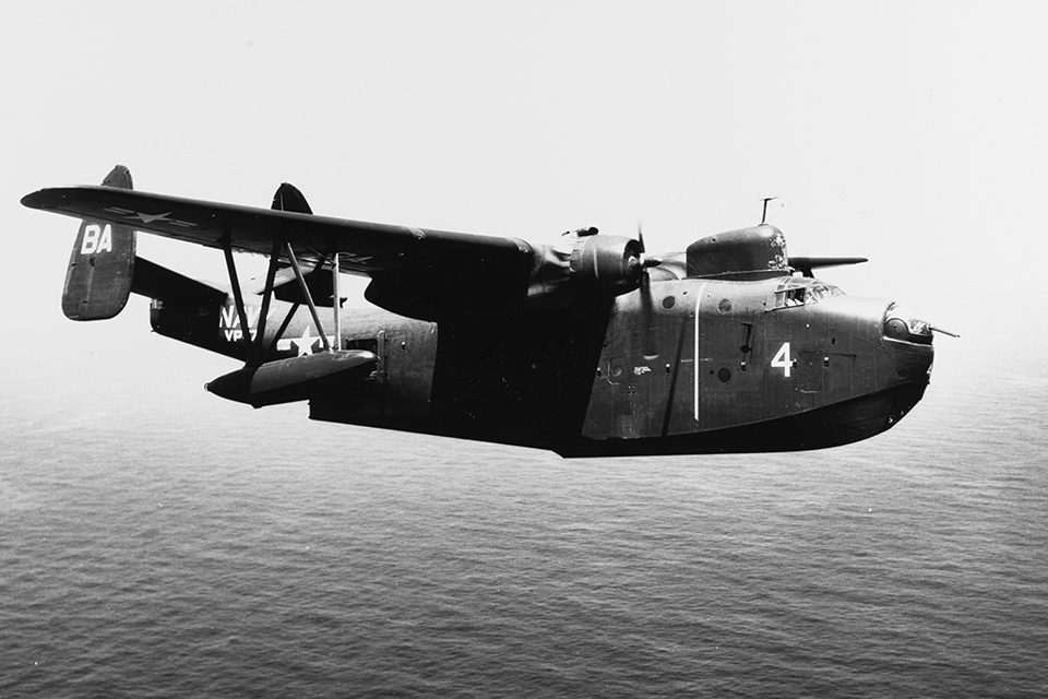 In the late afternoon of December 5, two Martin PBM Mariner flying boats similar to this one took off from Banana River Naval Air Station to search for the missing planes. Seamen aboard the tanker Gaines Mill saw one of the Mariners explode and crash into the sea 23 minutes later. (U.S. Navy)