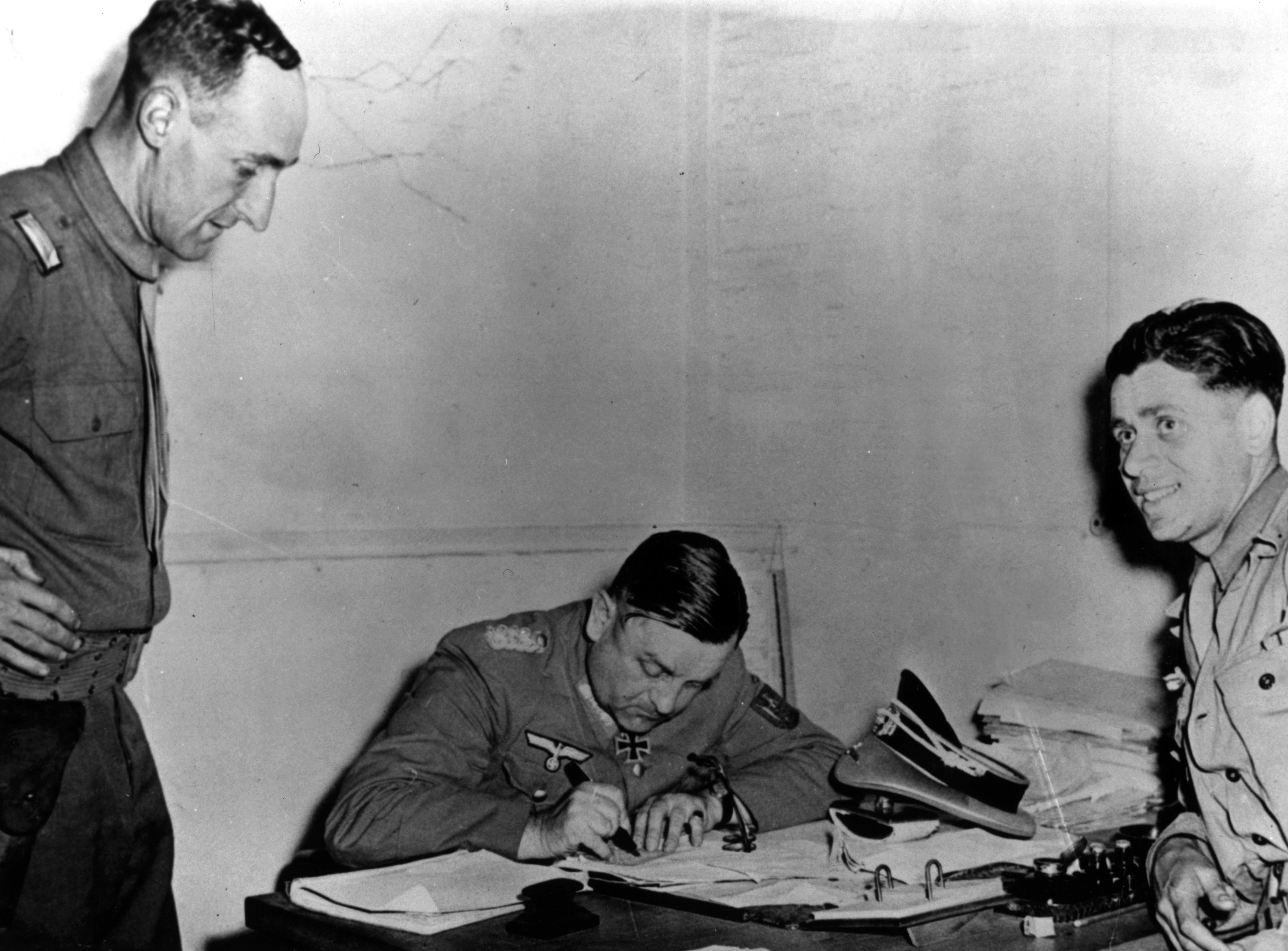 General Dietrich von Choltitz signing the surrender of the Nazi troops after Paris' liberation. (Keystone/Getty Images)