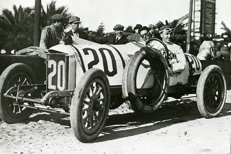 Rickenbacker drove this Mason racer in the American Grand Prize AAA race held on the Santa Monica Road Race Course in February of 1914. He came in eighth place after the crankshaft broke on lap 33 of the 48-lap event. (National Museum of the U.S. Air Force)