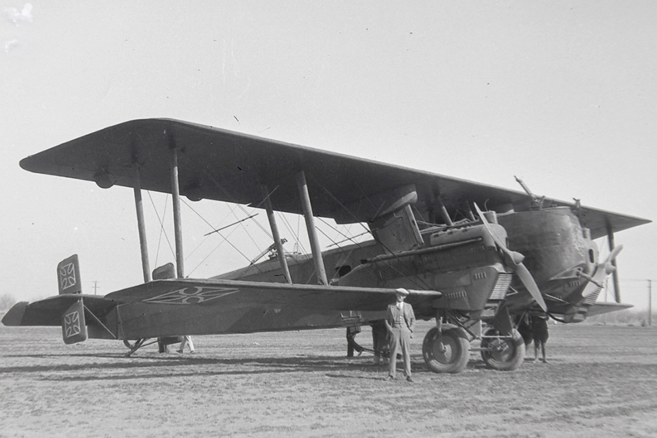 The Sikorsky S-29A that was repainted to represent a German Gotha bomber would crash during filming, killing mechanic Phil Jones. (Northrop Grumman)