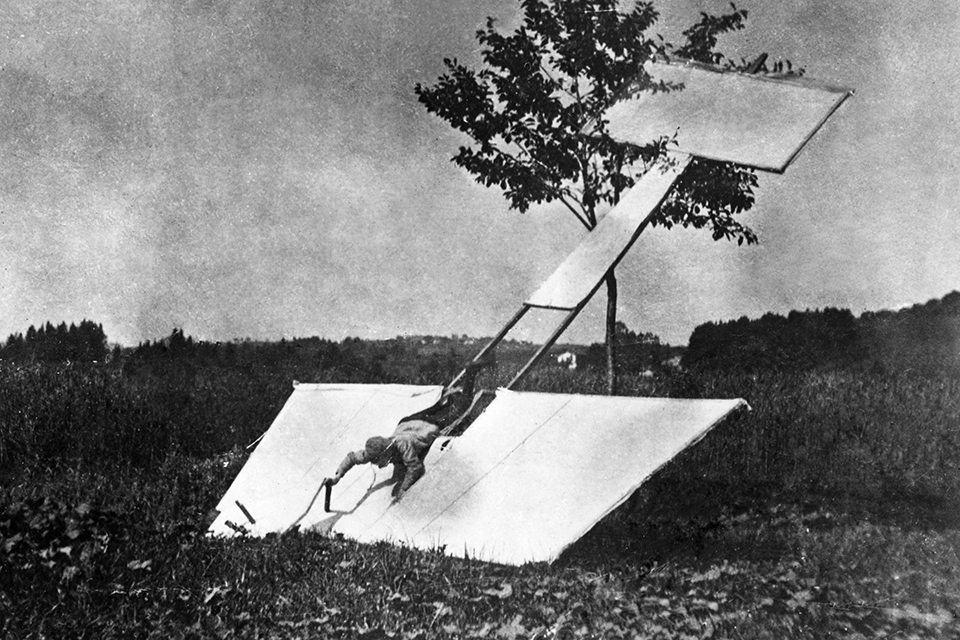 By 1909 a fascination with flight led a 13 year old Udet to experiment with his own home-made glider, the results were less than stellar. (Ullstein Bild via Getty Images)