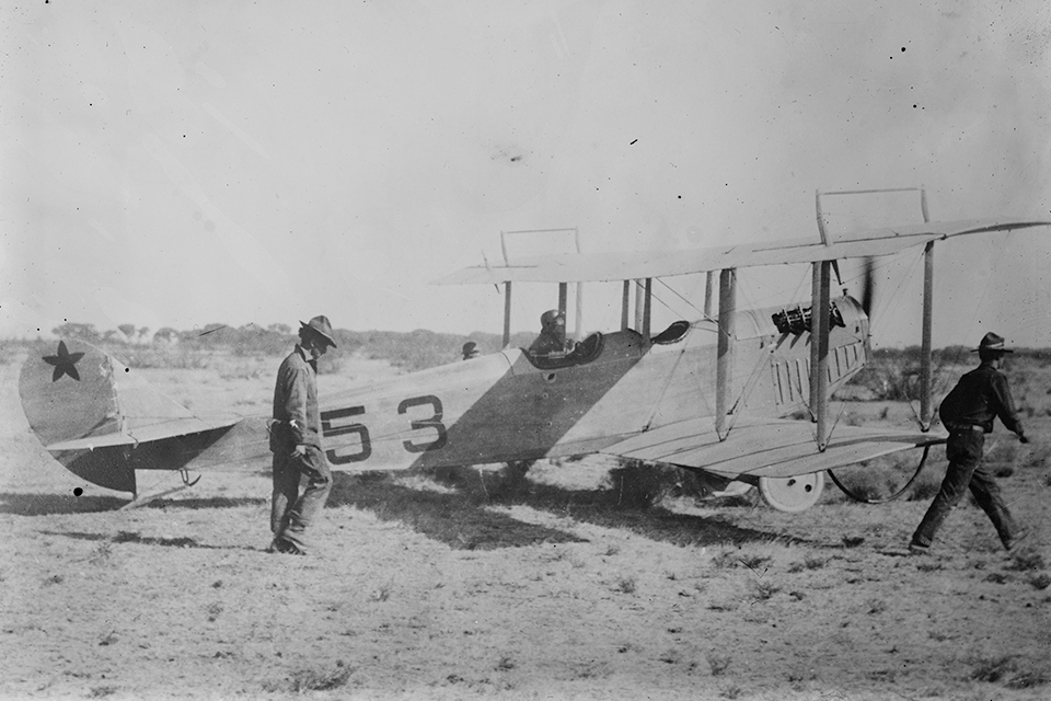 Lt. Carleton Chapman prepares for a recon flight in Mexico in one of the squadron’s Curtiss JN-3s. (Library of Congress)