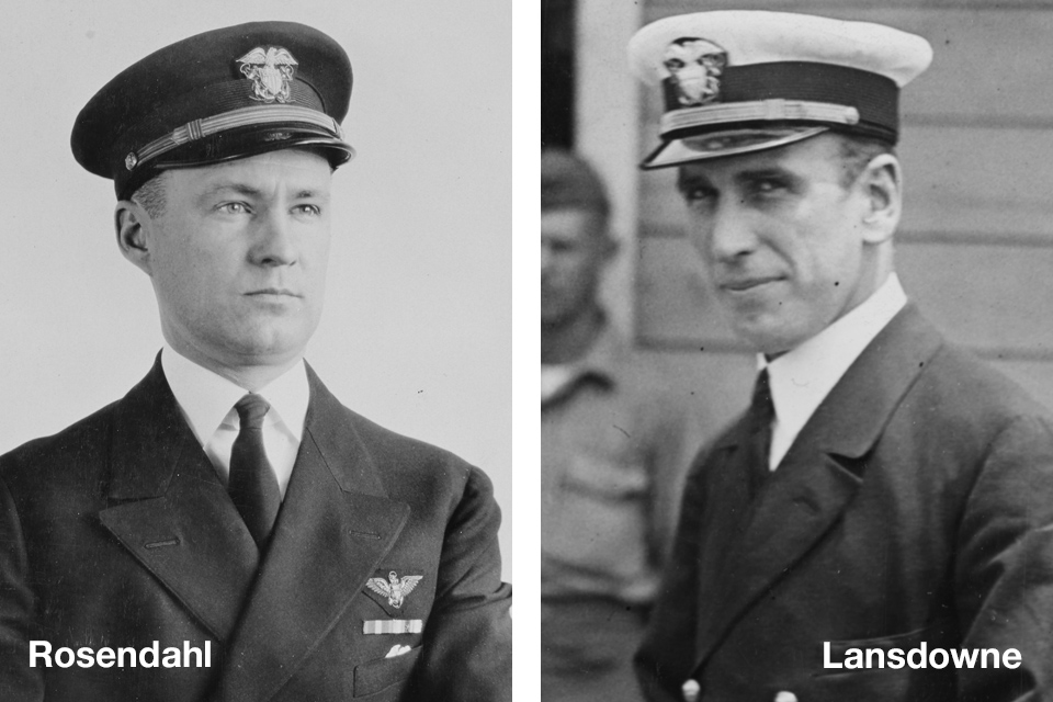 Lt. Cmdr. Charles Rosendahl (left) was the senior survivor of Shenandoah’s last flight, Lieutenant Commander Zachary Lansdowne (right), a veteran lighter-than-air skipper, died in the crash. (Naval History and Heritage Copmmand)
