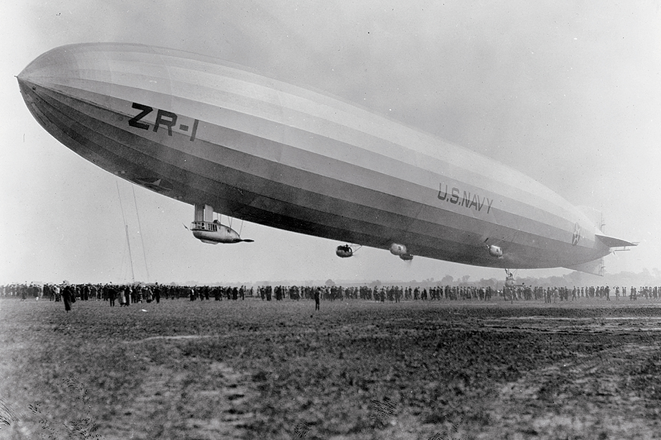 Launched as ZR-1 from Lakehurst, N.J., the rigid airship made its first flight on September 4, 1923. The 682-foot-long dirigible—later given the Algonquin Indian name Shenandoah—made a 1924 cross-country demonstration flight lasting 235 hours. (U.S. Navy)