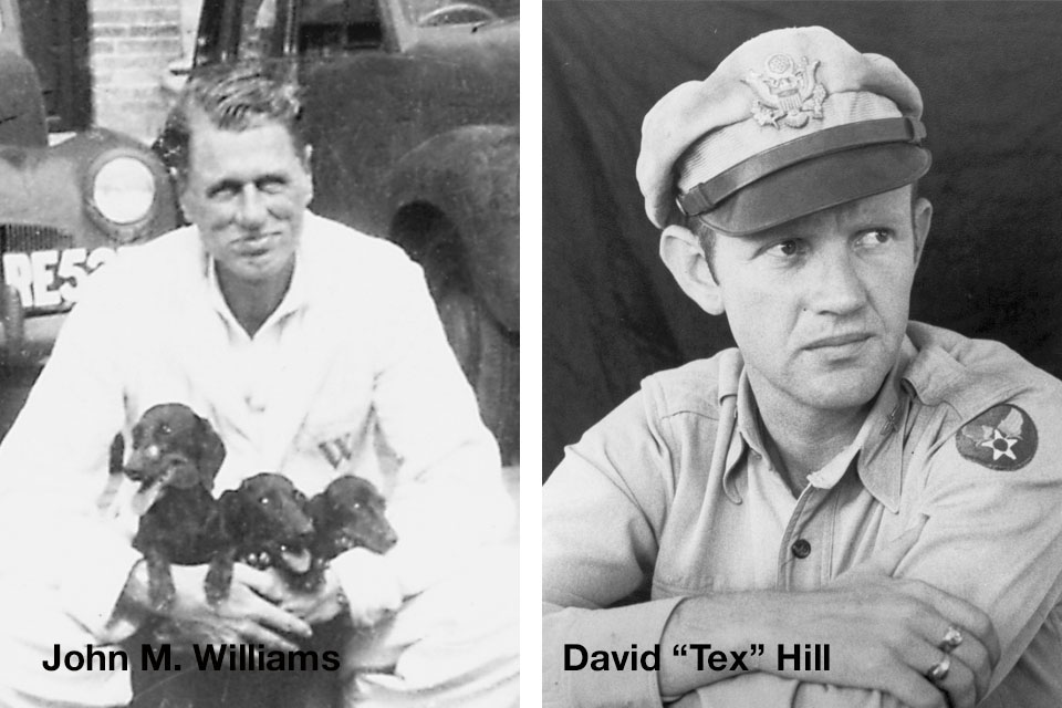 John M. Williams (left) helped to develop the AVG’s Jing Bow early warning system. Right: David “Tex” Hill stayed on to train new U.S. Army Air Forces pilots. (Flying Tigers Association)