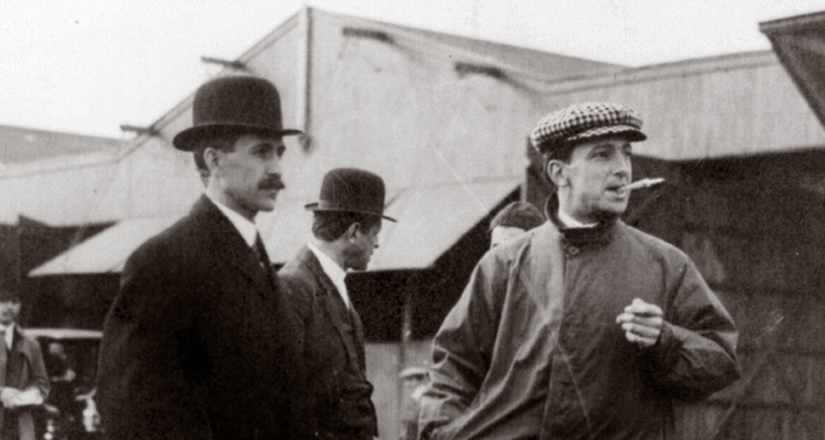 Wilbur Wright and Latham at an air meet in 1910.