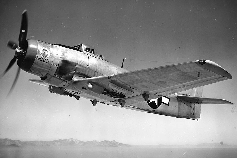 Douglas’ prototype Skyraider, the XBT2D-1, was a far simpler design than the earlier BTD-1, with straight-tapered, low-mounted wings. (National Archives)