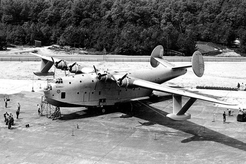 The single prototype Martin XPB2M-1, photographed in May 1942. The huge seaplane was modified as a transport under the designation XPB2M-1R carrying cargo on regular runs between Hawaii and California until the end of the war. (U.S. Navy National Museum of Naval Aviation)