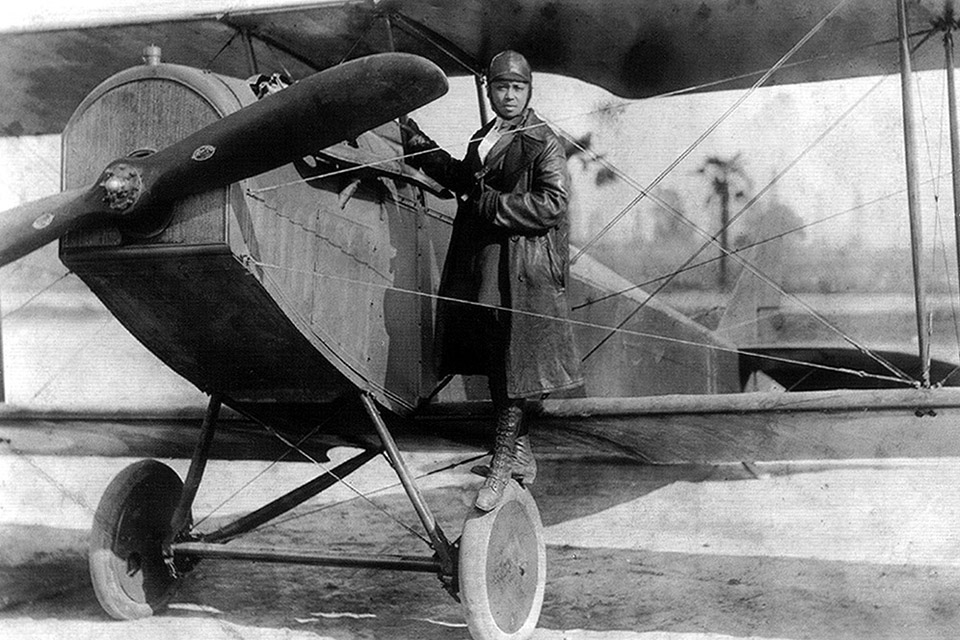 After learning to fly in France, Bessie Coleman became a star attraction at airshows. (National Archives)