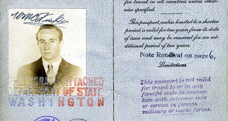 Fisk's passport contains the stamped note that "This passport is not valid for travel to or in any foreign state in connection with entrance into or service in foreign military or naval forces."