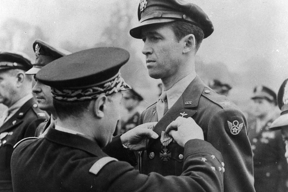 Lt. Gen. Martial Valin, chief of staff, French air force, awards the Croix de Guerre with Palm to Colonel Stewart for exceptional services in the liberation of France. (U.S. Air Force)