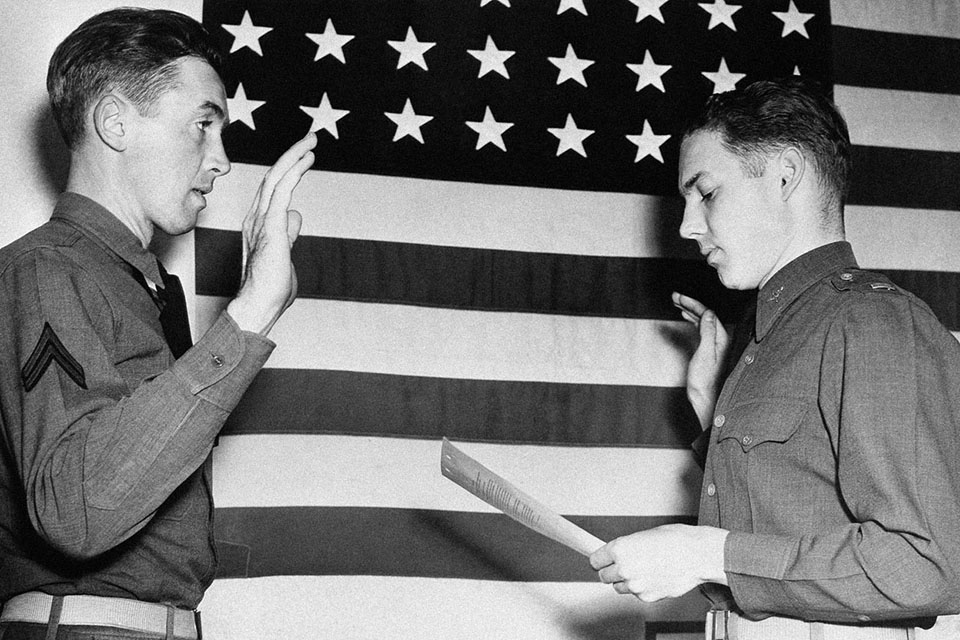 Corporal James M. Stewart was commissioned a 2nd lieutenant at Moffett Field, Calif., on January 19, 1942. (National Archives)
