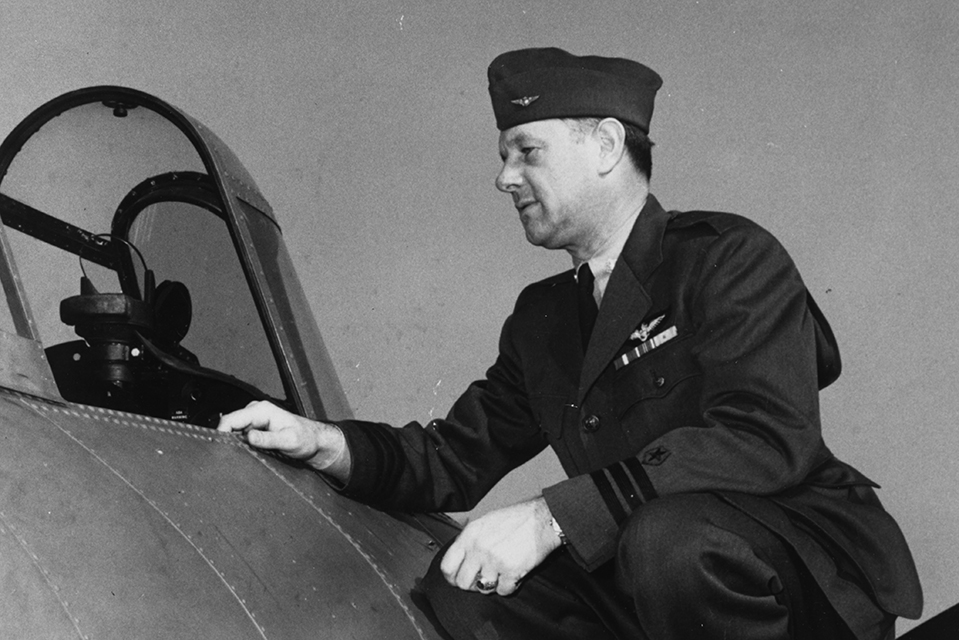 Wade McClusky with an F4F Wildcat. A fighter pilot for most of his career, by the time of the battle, he found himself the commander of the bomb group aboard the USS Enterprise. (U.S. Navy)