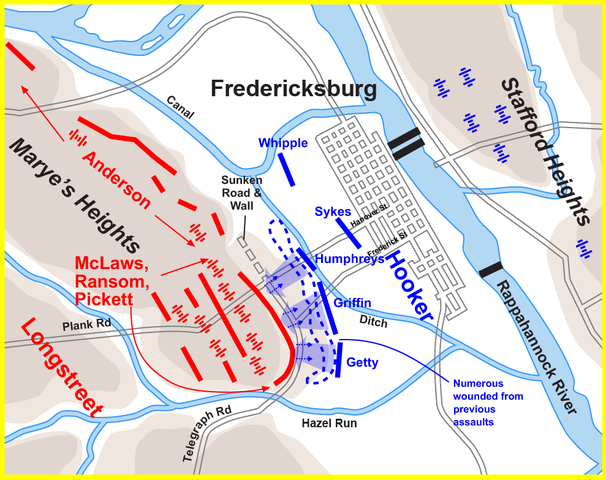 Hooker's 3:30 p.m. assault, December 13, 1862 begun with Griffin (V Corps), then Humphreys (V), and ending with Getty (IX).