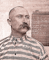 Inmate Frank Belew poses for a mug shot at Folsom State Prison in April 1898. Moved to a death row cell on June 14, he was hanged two days later. (California State Archives)