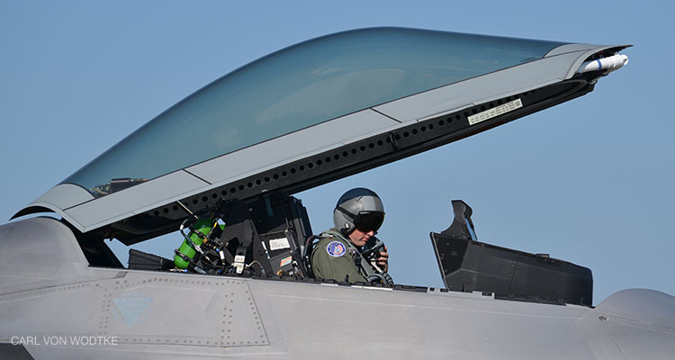 The F-22 Raptor's first appearance at AirVenture brought the team demo pilot, Maj. John Cummins, back to familiar skies. Maj. Cummins hails from nearby Appleton, WI. 