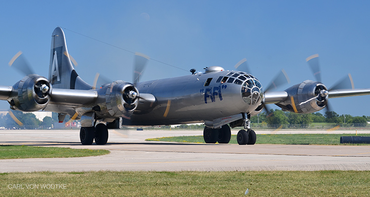 The B-29 Superfortress ‘Fifi’ thunders into town.