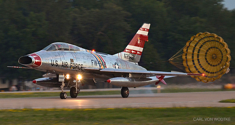 A warbird from a different era, this gleaming F-100F Super Saber brought the crowd to its feet.