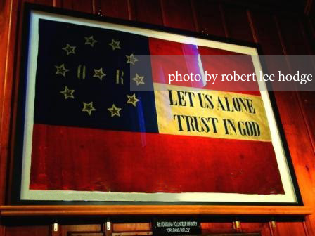 This early-war flag is on display in New Orleans’ Confederate Memorial Hall. The “Orleans Rifles,”  a company of the 6th Louisiana Infantry, carried the banner. Today’s pleas from defenders of Confederate memory are oddly similar to the words on the flag. Robert Lee Hodge.