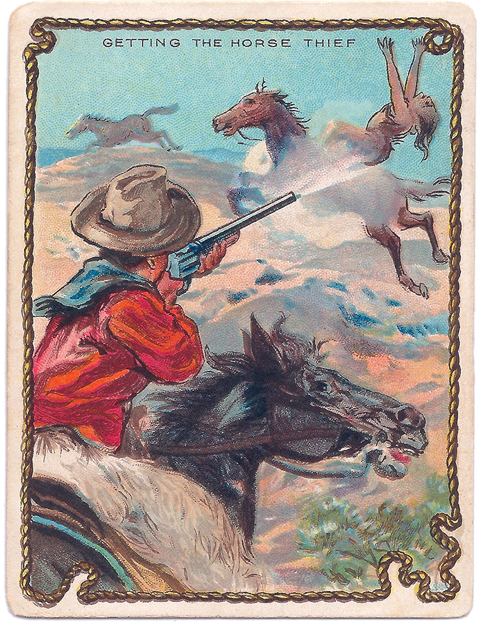GETTING THE HORSE THIEF — If, as sometimes happened, one of them had such a lead on his pursuers that a shot from the ready Winchester was needed to stop him, the cowboys who tumbled him from his saddle thought no more of doing it than of killing a coyote or rattlesnake. 