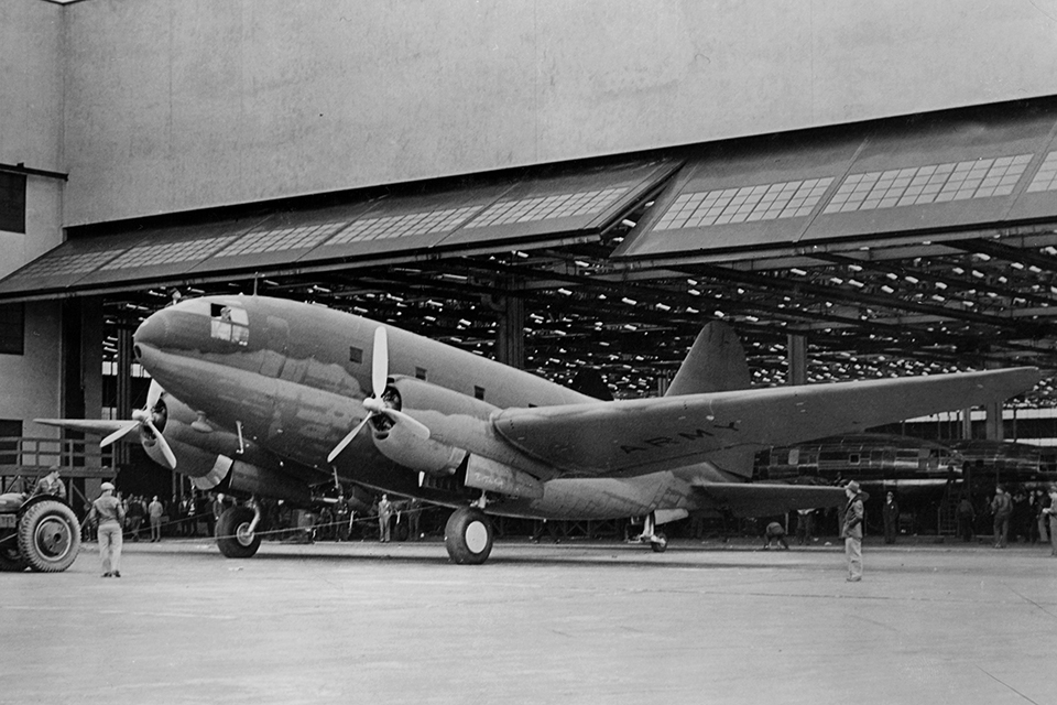 C-46s were underpowered until Curtiss replaced their 1,700-hp Wright Twin Cyclones with 2,000-hp Pratt & Whitney Double Wasps. (National Archives)