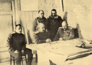Iudenich (right against the wall) and his staff