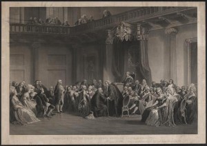 Benjamin Franklin Before the Privy Council (engraving by Robert Whitechurch, c1859) Library of Congress. Washington, D.C.