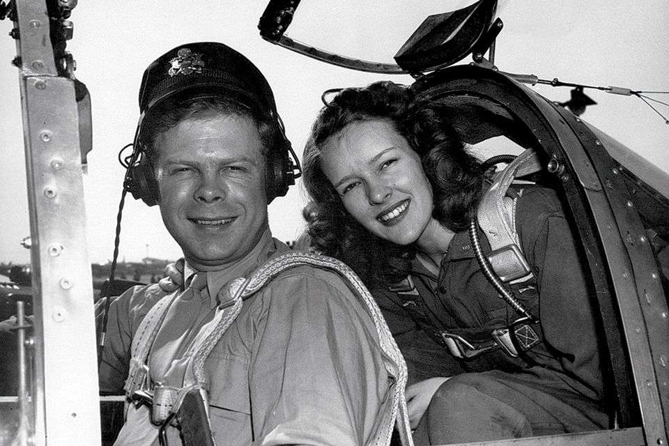 Bong and his fiancée, Marjorie Vattendahl, pose in the cockpit of a P-38J. The ace had a set of photographs of Marge’s face hand-tinted to decorate his Lightning's nacelle, so there would be replacements whenever one wore out. (Richard I. Bong WWII Heritage Center)