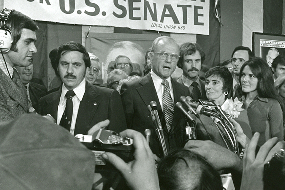 John Glenn announces his candidacy for the U.S. Senate in 1974. (John Glenn Archives, Ohio State University)