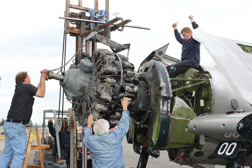 The engine is removed prior to restoration. (Courtesy Flying Heritage Collection)