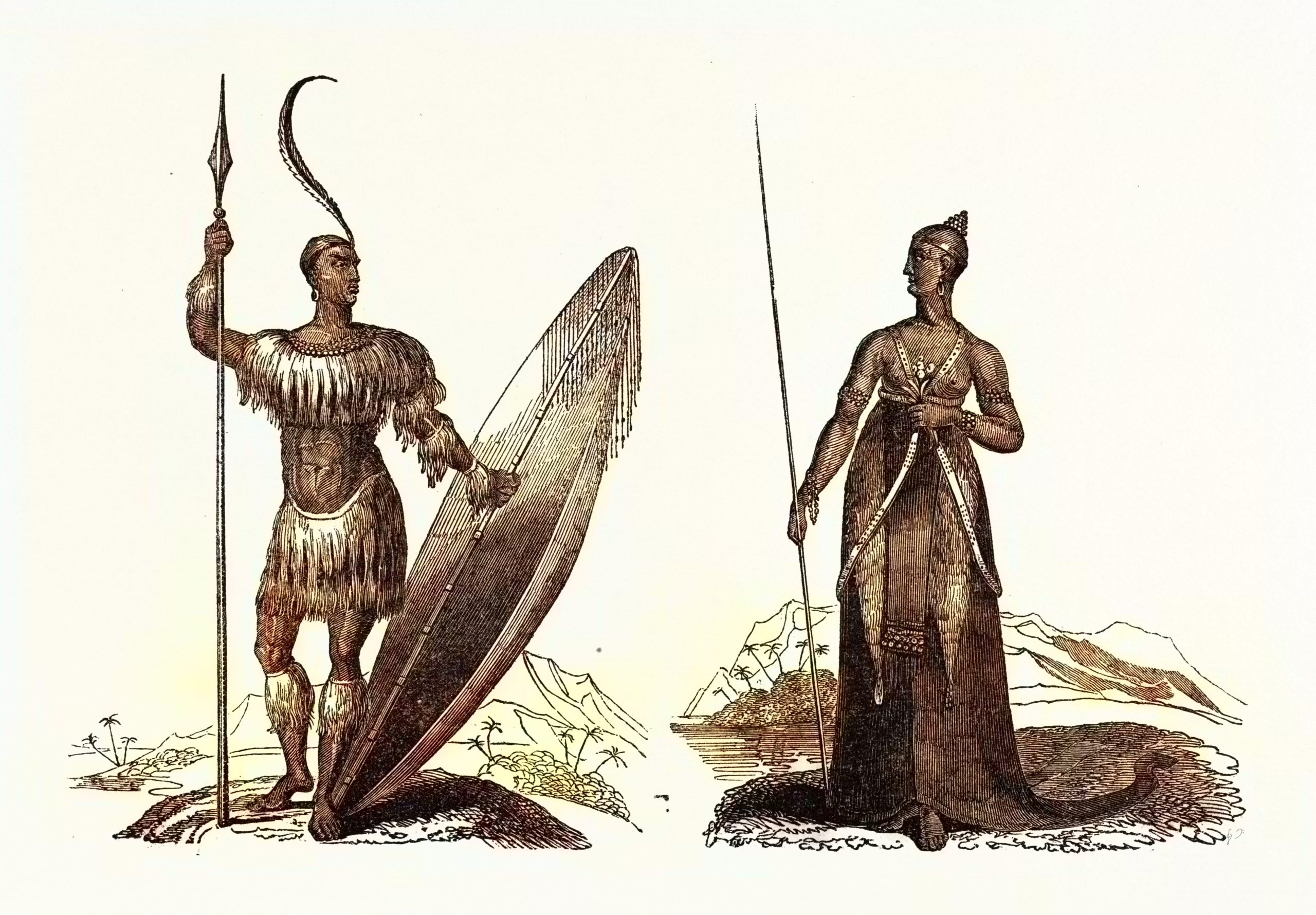 Zulu men demonstrating traditional fighting with sticks, Stock