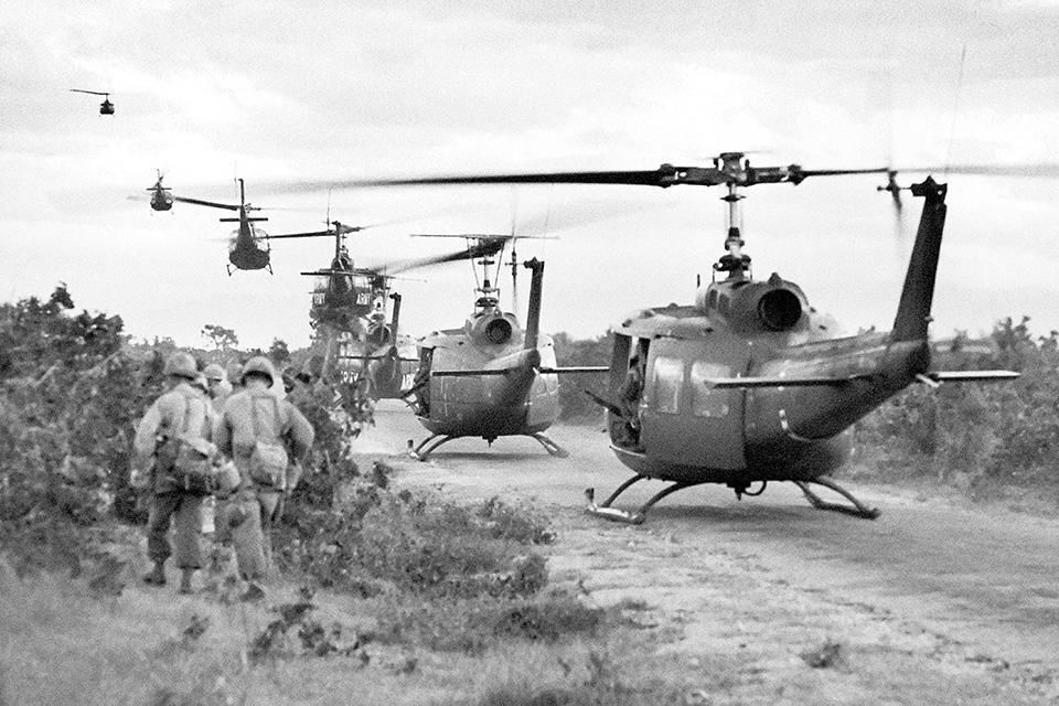 Replacements: New Bell UH-1 Huey helicopters, like these shown in 1965, took on the functions of the Flying Bananas. (William James Warren/Science Faction/Corbis)