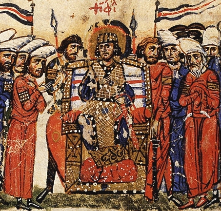 Emperor Theophilos as depicted in the book of 11th-century Greek historian John Skylitzes, "A Synopsis of Byzantine History."