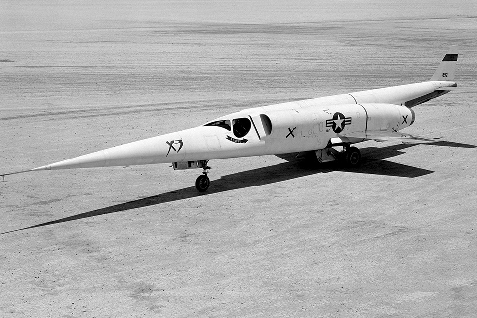 The Douglas X-3 looked fast even when parked on the dry lakebed at Edwards Air Force Base in 1956. (NASA)