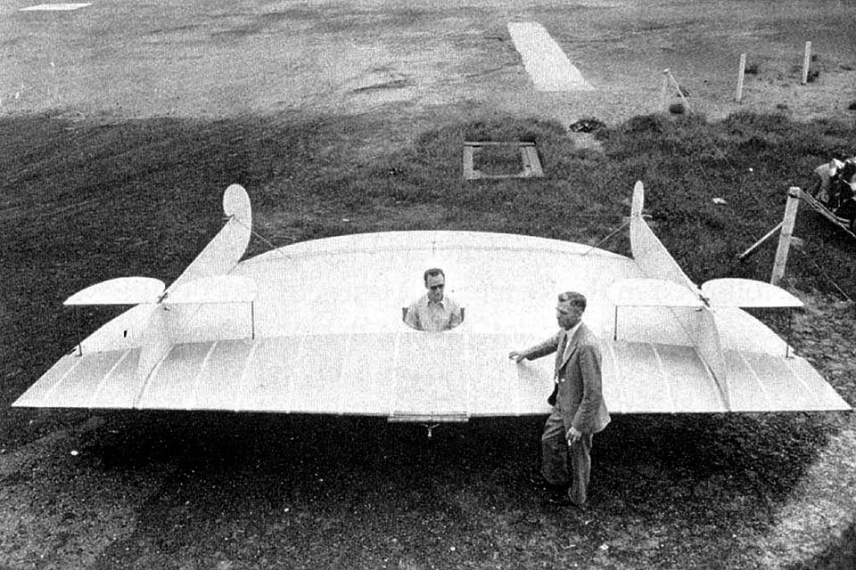 Dr. Snyder's fascination with the aerodynamic properties of the shape of a boot heel led to a full-scale glider. (HistoryNet Archives)