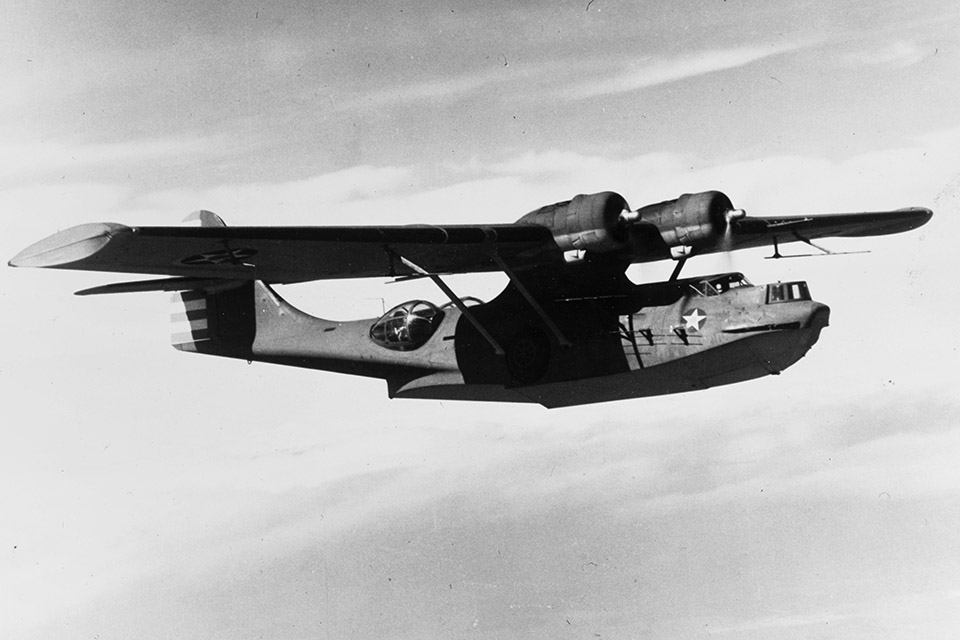 This PBY-5A shows off some of the Catalina's attributes, long "wet" wings, bulging waist gun positions and dipole radar antennas under each wing. (U.S. Navy)