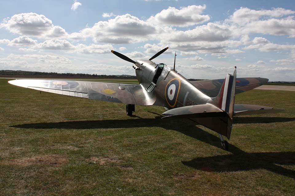 Beautifully restored, P9374 sits ready for the klaxon call at Duxford, where the Spitfire became operational in 1939. (Col Pope)