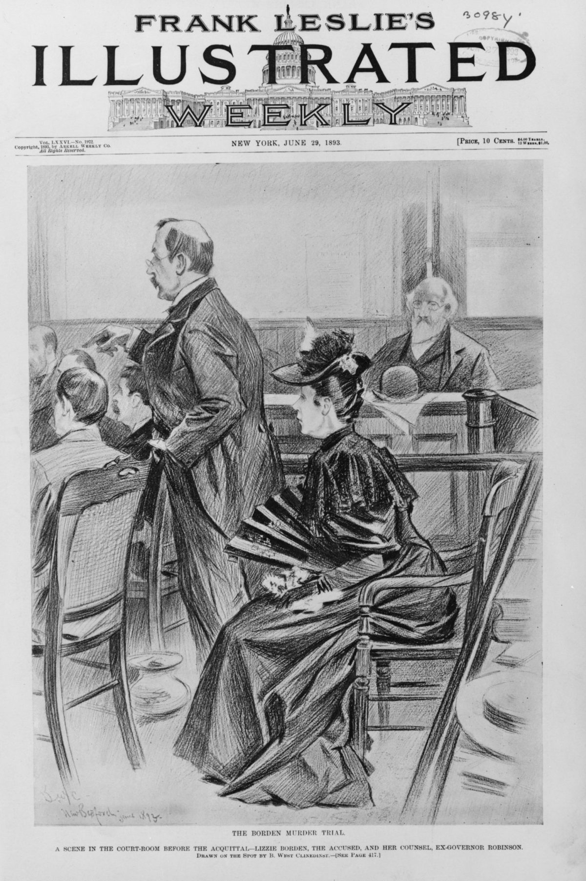 Illustration of Lizzie Borden during her murder trial