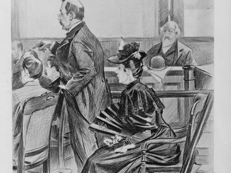 Illustration of Lizzie Borden during her murder trial