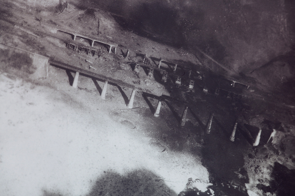 The three bridges at Samdong-ni show damage inflicted by Navy Skyraiders on February 8, 1952, during the mission that served as the inspiration for James Michener's novel. (National Archives)