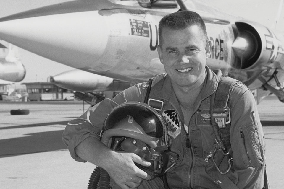 Anderson poses with a Lockheed F-104A Starfighter while serving as a test pilot at Edwards Air Force Base following the Korean War. (courtesy Jim Anderson)