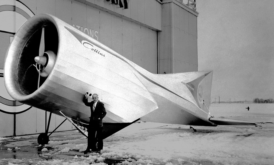 Lippisch stands beside his Aerodyne outside the Collins Radio Company’s aeronautics research laboratory at Cedar Rapids, Iowa, on April 4, 1959. (AP Photo)